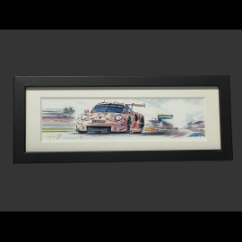 Porsche Frame 911 RSR Type 991 n° 92 Pink Pig 24h Le Mans 2018 Black Wooden Frame 38 x 15 cm - Uli Ehret