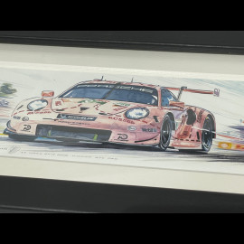 Porsche Rahmen 911 RSR Typ 991 n° 92 Pink Pig 24h Le Mans 2018 Schwarzer Holzrahmen 38 x 15 cm - Uli Ehret