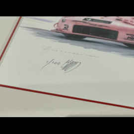 Porsche Rahmen 991 RSR GTE " Pink Ping / Rosa Sau " N° 92 1971 Schwarzer Holzrahmen mit Skizze 25 x 30 cm - Uli Ehret