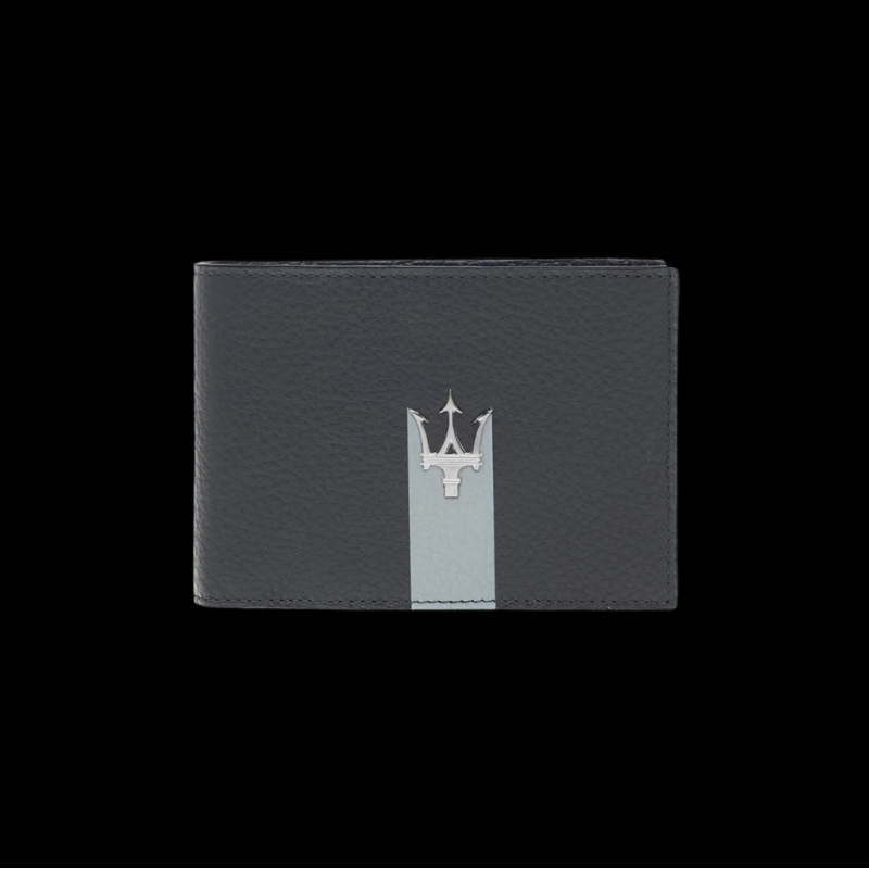Maserati Wallet in Leather Trident Navy Blue Made in Italy 920015437