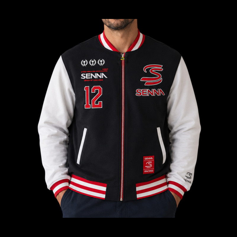 Ayrton Senna Jacke F1 n° 12 Varsity Schwarz ASRC04002-BLK - unisex