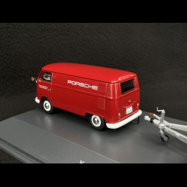 Volkswagen T1 Combi Porsche Renndienst mit Anhänger + Porsche 901 1963 Rot / Dunkelgrün Metallic 1/43 Schuco 450731300
