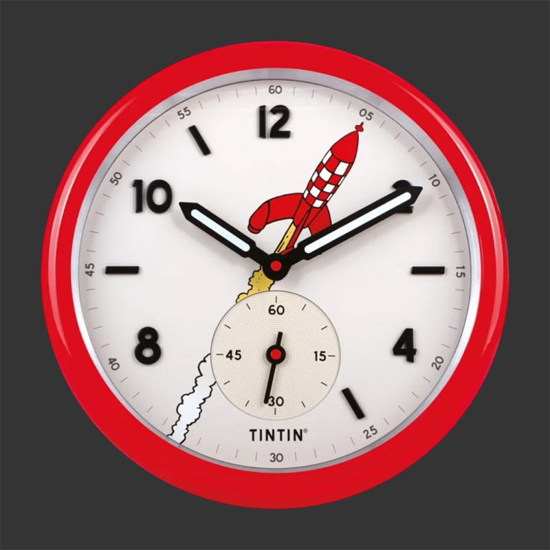 Tim und Struppi Uhr Mond mit Rakete - Reiseziel Mond - 35 cm Rot 82056