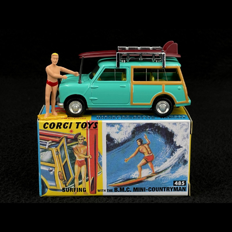Mini Countryman 1965 mit Dachträger und Surfbrett Türkisblau 1/42 Corgi Toys CD54321014