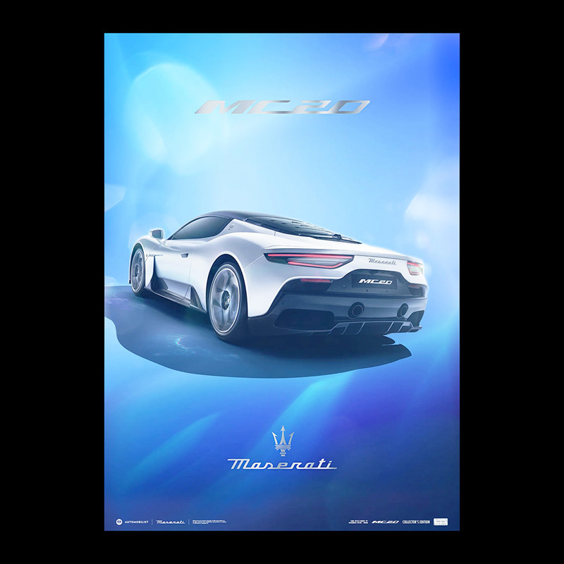 Maserati Poster MC20 Rear View Blue / White 920029612