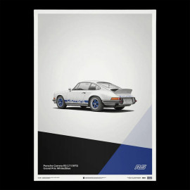 Porsche Poster 911 Carrera RS 2.7 1973 Grand Prix Weiß / Blaue Streifen 50 x 70 cm PROD01000115