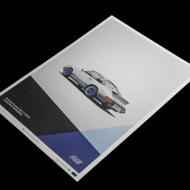 Porsche Poster 911 Carrera RS 2.7 1973 Grand Prix Weiß / Blaue Streifen 50 x 70 cm PROD01000115