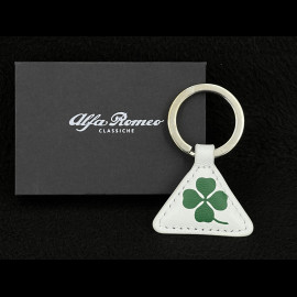 Alfa Romeo Schlüsselanhänger Kleeblatt Leder Weiß / Grün