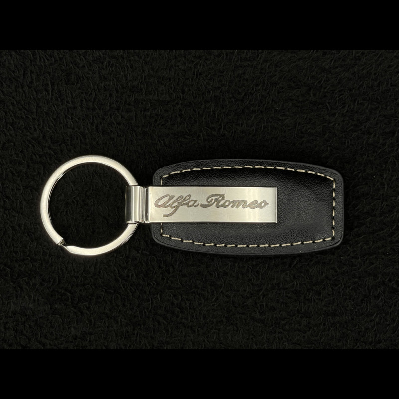 Alfa Romeo Schlüsselanhänger Leder / Chrom Schwarz