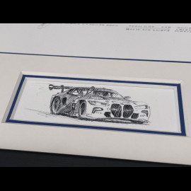BMW Frame M4 GT3LM n° 46 24h Le Mans 2024 Maestro Valentino Black Wooden Frame with Sketch 25 x 30 cm - Uli Ehret
