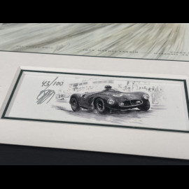Maserati Rahmen A6 GCS n° 66 Juan Manuel Fangio Targa Florio 1953 Schwarzer Holzrahmen mit Skizze 25 x 30 cm - Uli Ehret