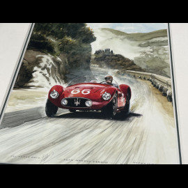 Maserati Rahmen A6 GCS n° 66 Juan Manuel Fangio Targa Florio 1953 Schwarzer Holzrahmen mit Skizze 25 x 30 cm - Uli Ehret