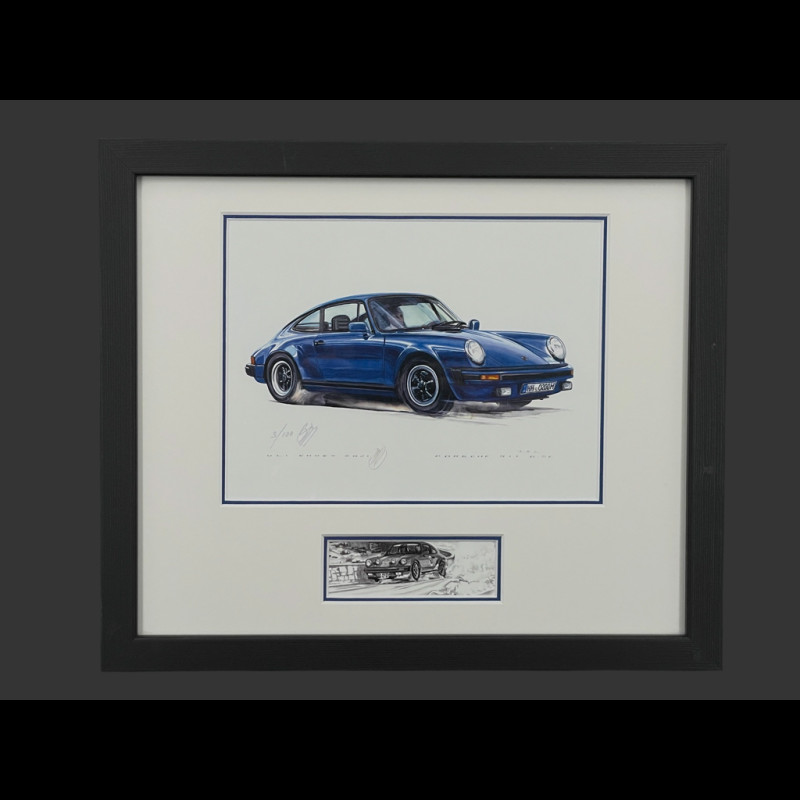 Porsche Frame 911 Carrera G-SC 3.2 Black Wooden Frame with Sketch 25 x 30 cm - Uli Ehret