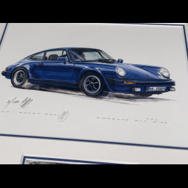 Porsche Rahmen 911 Carrera G-SC 3.2 Schwarzer Holzrahmen mit Skizze 25 x 30 cm - Uli Ehret