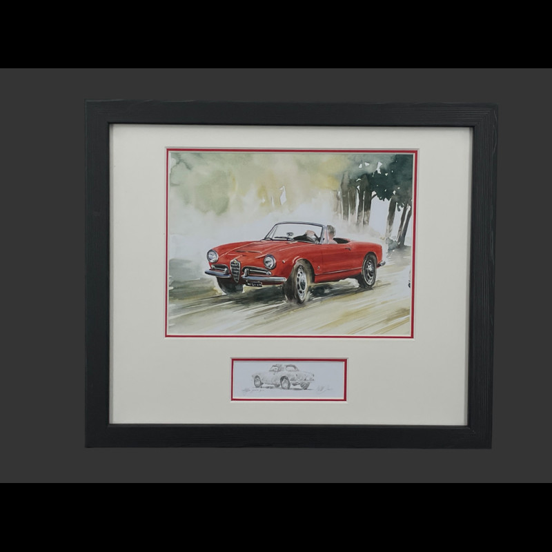 Alfa Romeo Frame Giulia Spider Black Wooden Frame with Sketch 25 x 30 cm - Uli Ehret