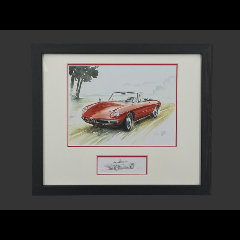 Alfa Romeo Rahmen Duetto Spider Schwarzer Holzrahmen mit Skizze 25 x 30 cm - Uli Ehret