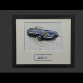 Jaguar Frame E-Type Series 1 Convertible 1963 Black Wooden Frame with Sketch 25 x 30 cm - Uli Ehret