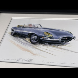 Jaguar Rahmen E-Type Staffel 1 Cabriolet 1963 Schwarzer Holzrahmen mit Skizze 25 x 30 cm - Uli Ehret