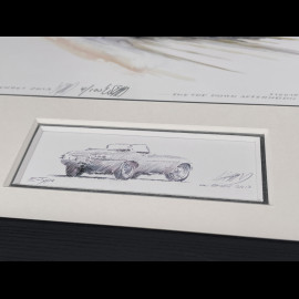 Jaguar Rahmen E-Type Staffel 1 Cabriolet 1963 Schwarzer Holzrahmen mit Skizze 25 x 30 cm - Uli Ehret