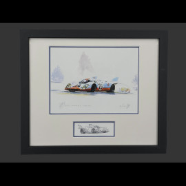Porsche Frame 917 K n° 20 Gulf 24h Le Mans 1970 The Ghosts of Le Mans Black Wooden Frame with Sketch 25 x 30 cm - Uli Ehret