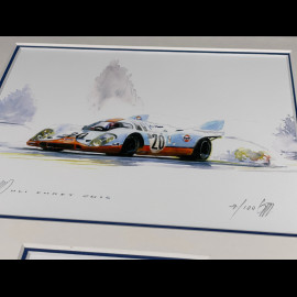 Porsche Frame 917 K n° 20 Gulf 24h Le Mans 1970 The Ghosts of Le Mans Black Wooden Frame with Sketch 25 x 30 cm - Uli Ehret