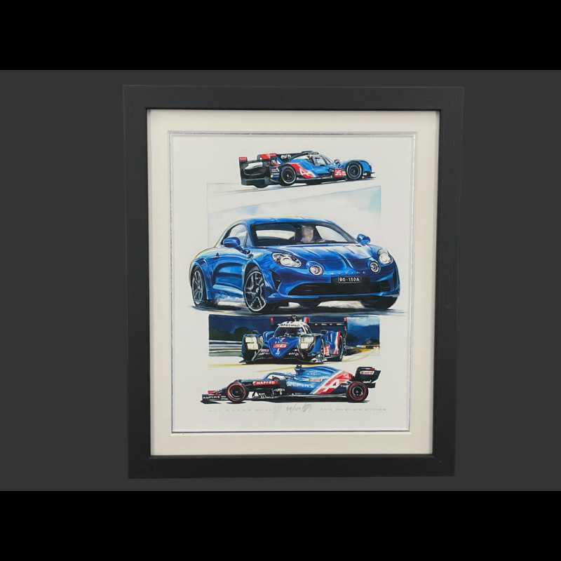 Alpine Frame A110 / A521 F1 / A480 LMP1 n° 36 / A424 n° 36 Alpine History Black Wooden Frame 25 x 30 cm - Uli Ehret