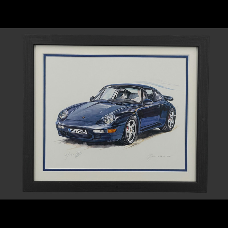 Porsche Rahmen 911 Turbo Typ 964 Schwarzer Holzrahmen 25 x 30 cm - Uli Ehret