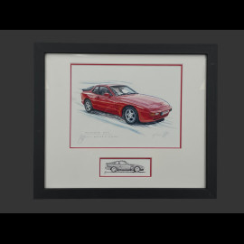 Porsche Rahmen 944 Rote Schwarzer Holzrahmen mit Skizze 25 x 30 cm - Uli Ehret