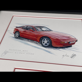 Porsche Frame 944 Red Black Wooden Frame with Sketch 25 x 30 cm - Uli Ehret