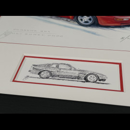 Porsche Rahmen 944 Rote Schwarzer Holzrahmen mit Skizze 25 x 30 cm - Uli Ehret