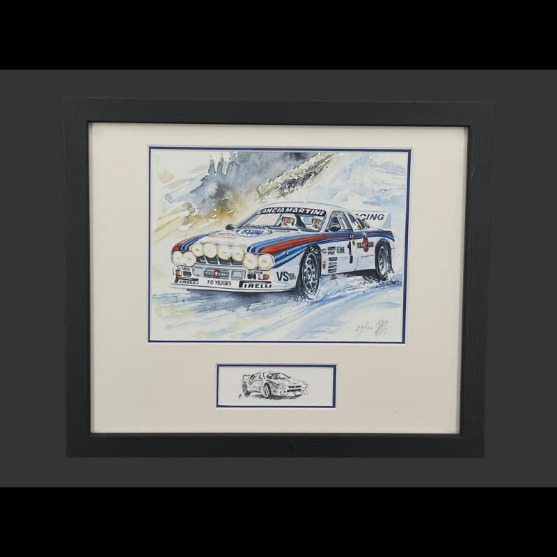 Lancia Rahmen 037 n° 1 Martini Schwarzer Holzrahmen mit Skizze 25 x 30 cm - Uli Ehret
