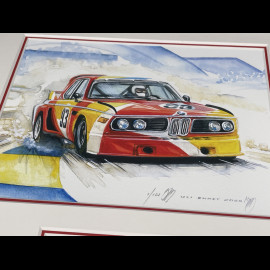 BMW Rahmen 3.0 CSL n° 93 Art Car René Calder 24h Le Mans 1975 Schwarzer Holzrahmen mit Skizze 25 x 30 cm - Uli Ehret