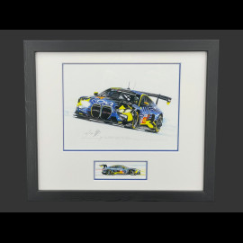 BMW Rahmen M4 GT3 Evo n° 46 24h Le Mans 2025 Schwarzer Holzrahmen mit Skizze 25 x 30 cm - Uli Ehret