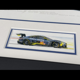 BMW Rahmen M4 GT3 Evo n° 46 24h Le Mans 2025 Schwarzer Holzrahmen mit Skizze 25 x 30 cm - Uli Ehret