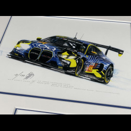 BMW Frame M4 GT3 Evo n° 46 24h Le Mans 2025 Black Wooden Frame with Sketch 25 x 30 cm - Uli Ehret