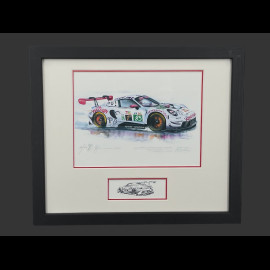 Porsche Frame 911 RSR Type 991 n° 85 Iron Dames 24h Le Mans 2025 Black Wooden Frame with Sketch 25 x 30 cm - Uli Ehret