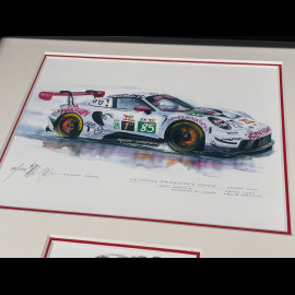 Porsche Rahmen 911 RSR Typ 991 n° 85 Iron Dames 24h Le Mans 2025 Schwarzer Holzrahmen mit Skizze 25 x 30 cm - Uli Ehret