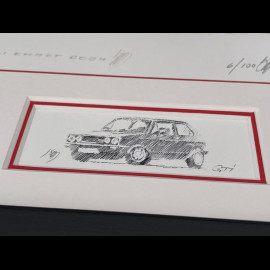Volkswagen Rahmen Golf GTI Rote Schwarzer Holzrahmen mit Skizze 25 x 30 cm - Uli Ehret
