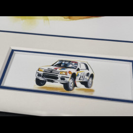 Peugeot Frame 205 Turbo 16 Rally n° 15 Black Wooden Frame with Sketch 25 x 30 cm - Uli Ehret
