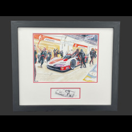 Porsche Rahmen 963 Penske n° 6 24h Le Mans 2024 Last Pitstop Schwarzer Holzrahmen mit Skizze 25 x 30 cm - Uli Ehret