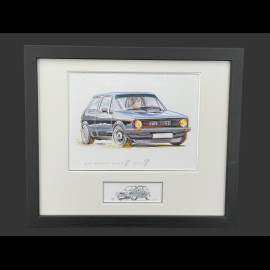 Volkswagen Rahmen Golf GTI Schwarze Schwarzer Holzrahmen mit Skizze 25 x 30 cm - Uli Ehret