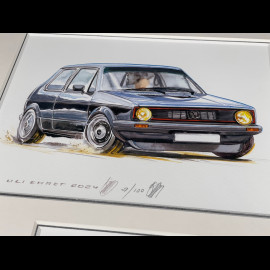 Volkswagen Rahmen Golf GTI Schwarze Schwarzer Holzrahmen mit Skizze 25 x 30 cm - Uli Ehret