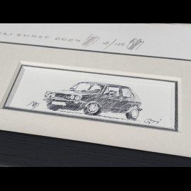 Volkswagen Rahmen Golf GTI Schwarze Schwarzer Holzrahmen mit Skizze 25 x 30 cm - Uli Ehret