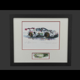 Porsche Rahmen 911 RSR Type 991 n° 85 Iron Dames 24h Le Mans 2025 Schwarzer Holzrahmen mit Skizze 25 x 30 cm - Uli Ehret