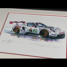 Porsche Rahmen 911 RSR Type 991 n° 85 Iron Dames 24h Le Mans 2025 Schwarzer Holzrahmen mit Skizze 25 x 30 cm - Uli Ehret