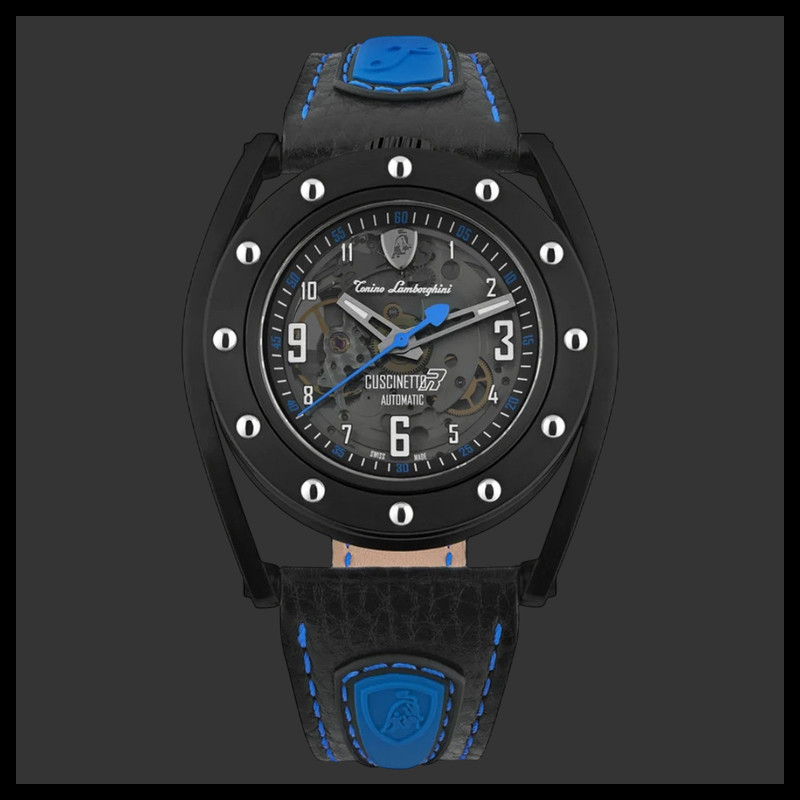 Lamborghini Automatic Watch Tonino Cuscinetto R Leather Black / Blue TLF-T02-4