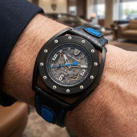 Lamborghini Automatikuhr Tonino Cuscinetto R Leather Schwarz / Blau TLF-T02-4