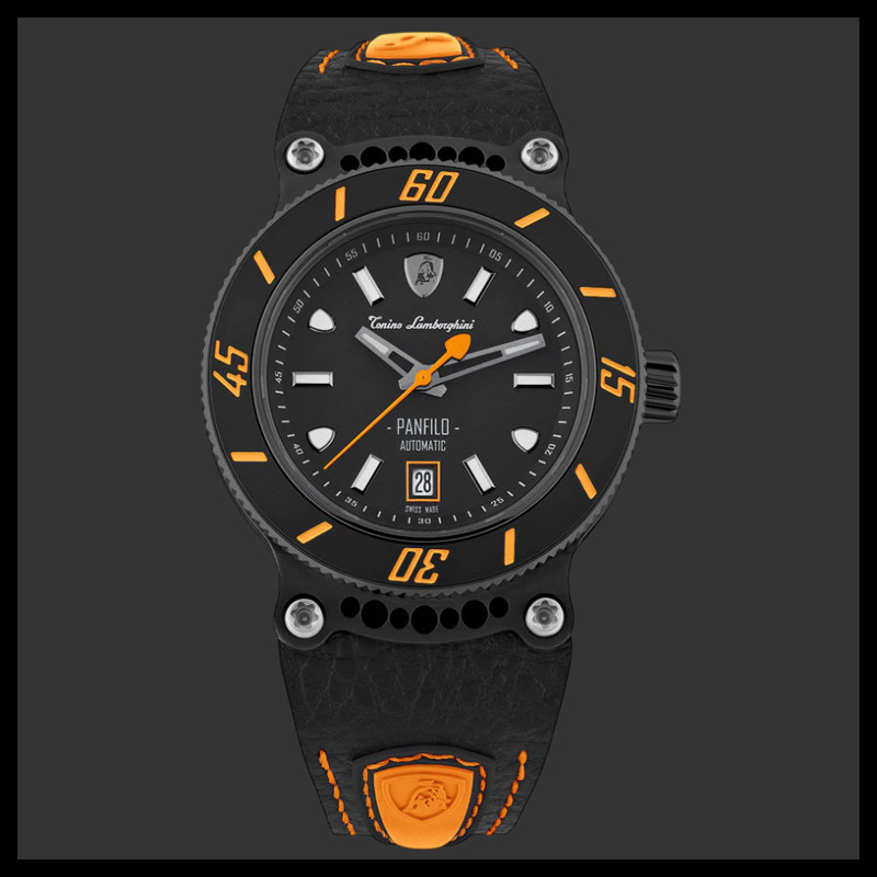 Lamborghini Automatic Watch Panfilo Tonino Leather Black / Orange TLF-T03-3