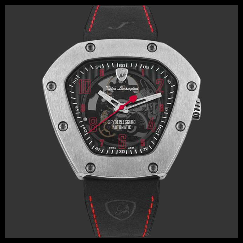 Lamborghini Automatikuhr Spyderleggero Tonino Leather Schwarz / Rot TLF-T06-2