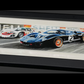 Ford Frame GT40 Mk.II n° 2 / Porsche 906/6L Carrera 6 n° 31 24h Le Mans 1966 Black Wooden Frame 38 x 15 cm - Uli Ehret